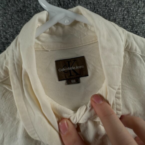 Calvin Klein Long Sleeve Button Up Shirt Men Size 100 (XL) Ivory Soft Viscose ** - Picture 10 of 16